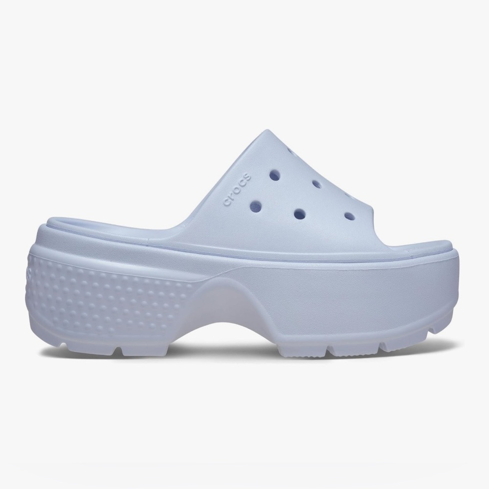 CROCS Light Gray Platform Clogs with Fun Charms in excellent condition M 5. /W 7 - Picture 3 of 11